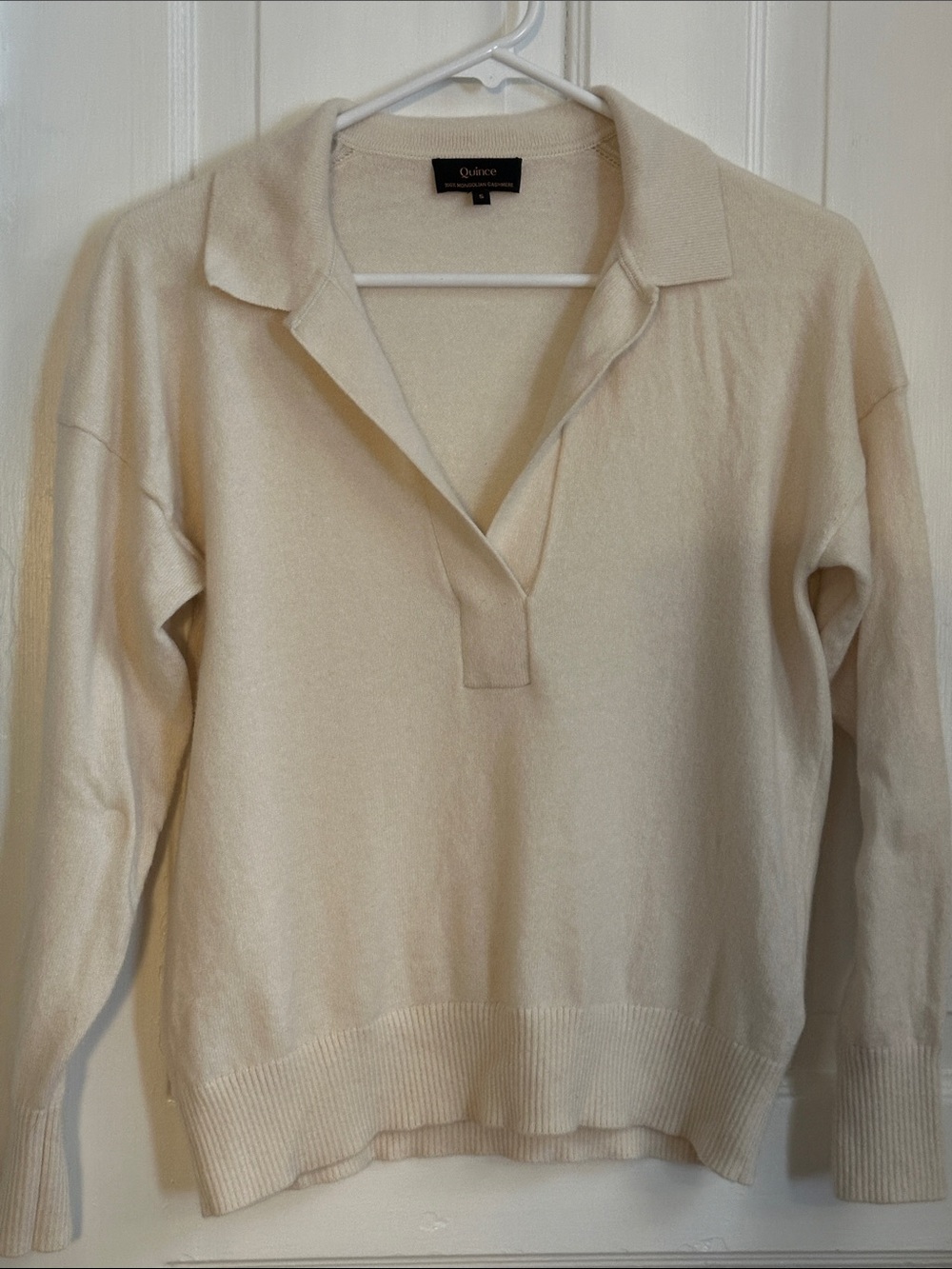 Quince Mongolian Cashmere V-Neck Polo Collar Sweater